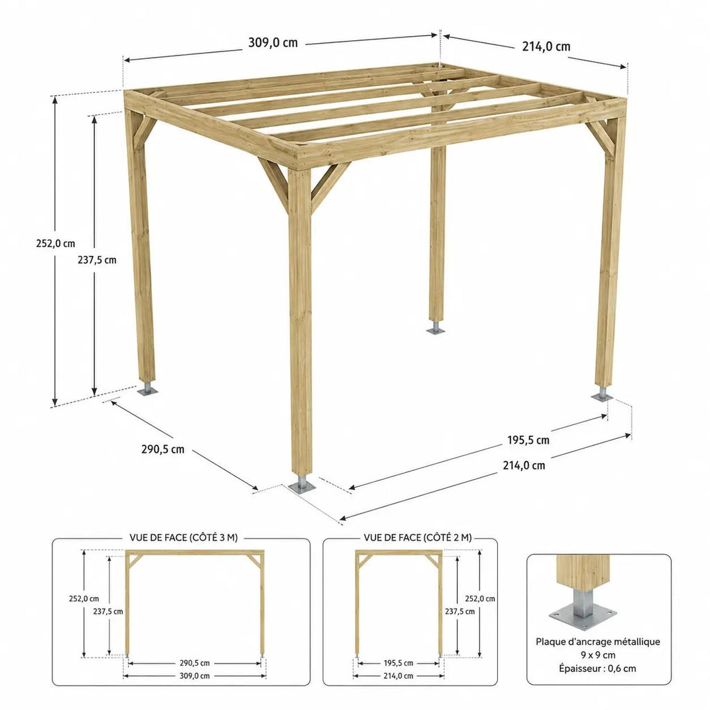 Valentine - Pergola bois naturel 2x3 - Pergola bois - Pergolys