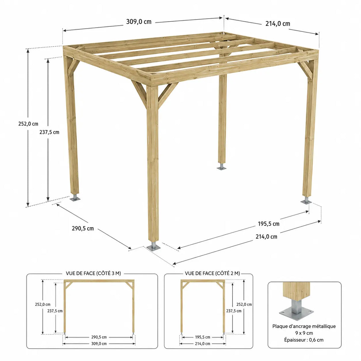 Valentine - Pergola bois naturel 2x3