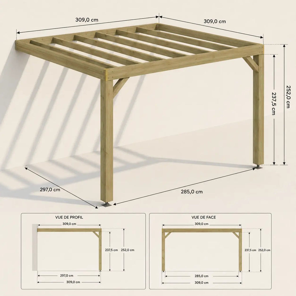 Valentine - Pergola adossée bois 3x3 - Pergola bois - Pergolys