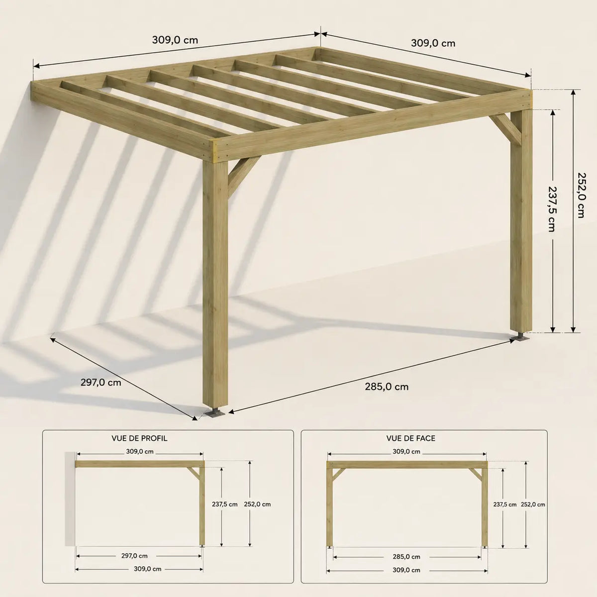 Valentine - Pergola adossée bois 3x3