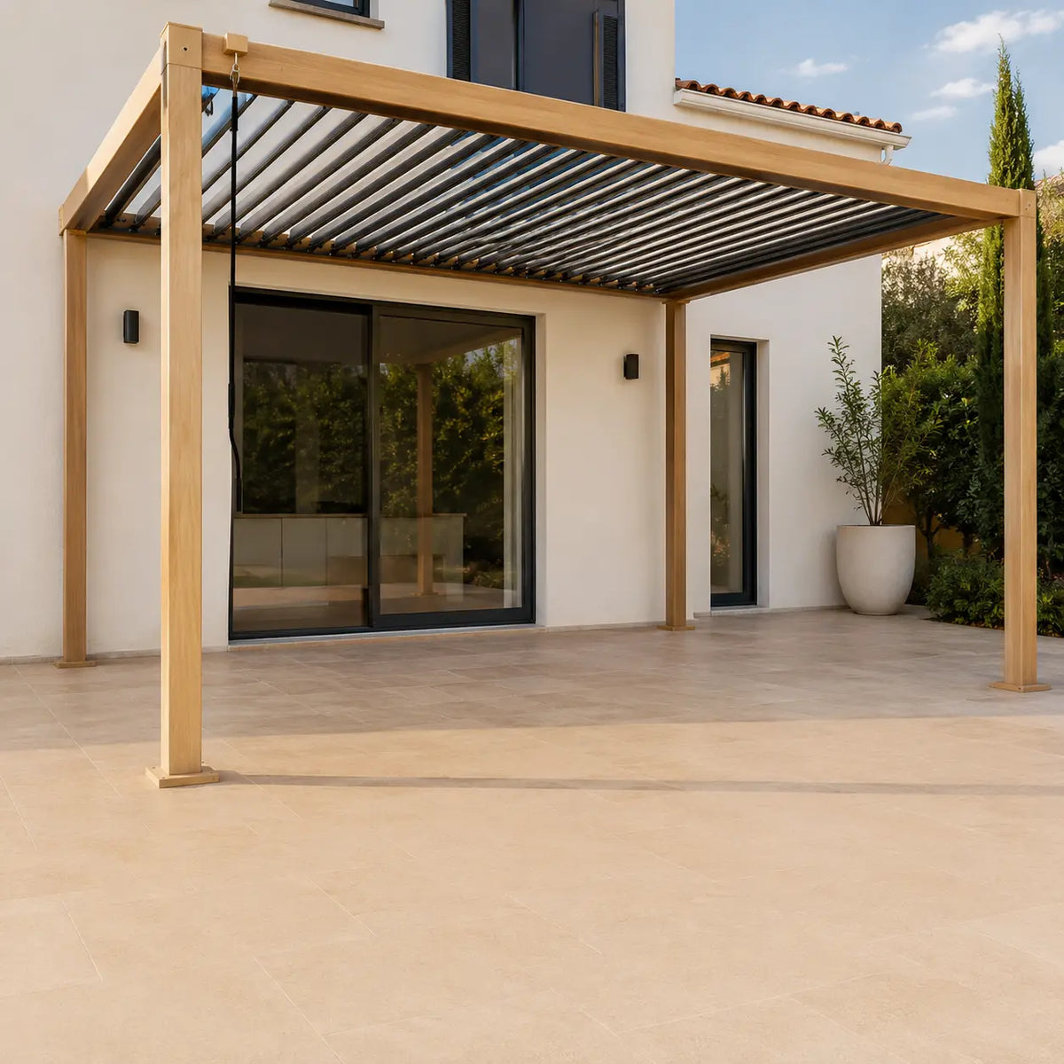 Jade - Pergola bioclimatique 3x3 effet bois