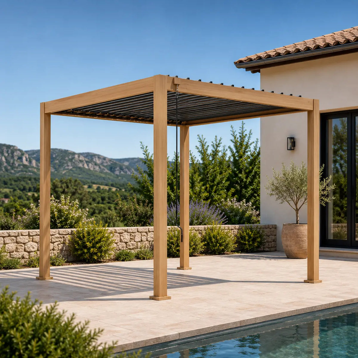 Jade - Pergola bioclimatique 3x3 effet bois