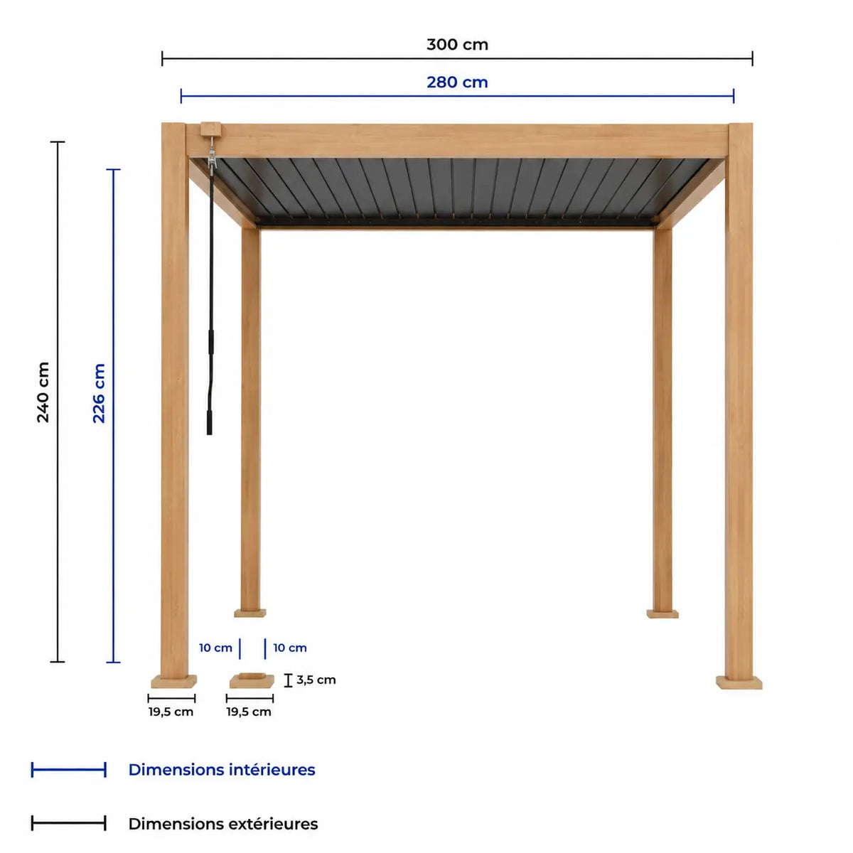 Jade - Pergola bioclimatique 3x3 effet bois