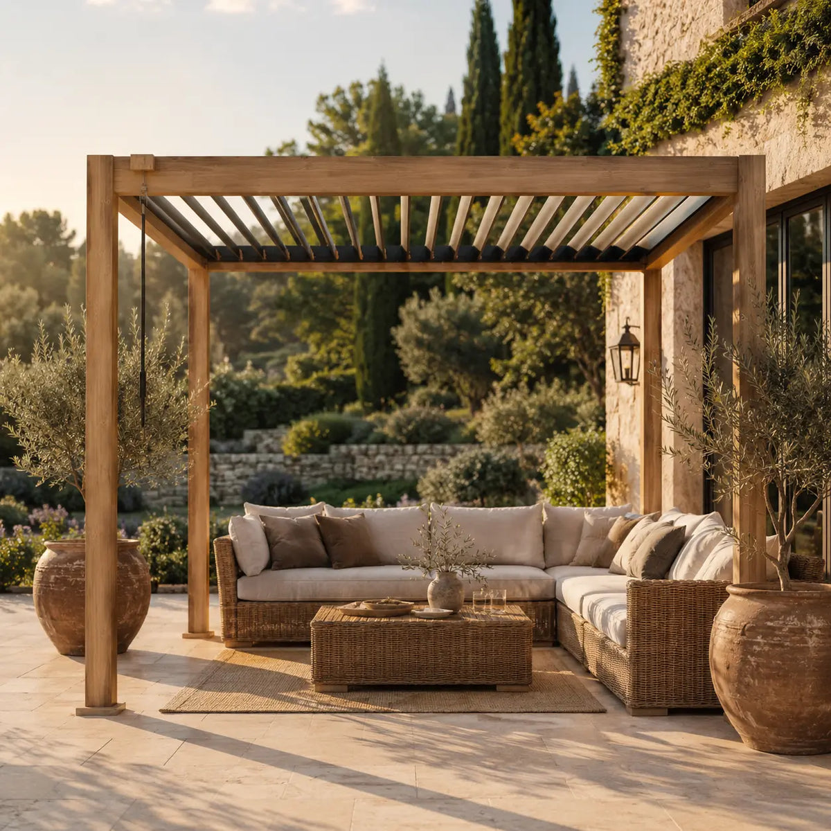 Jade - Pergola bioclimatique 3x3 effet bois