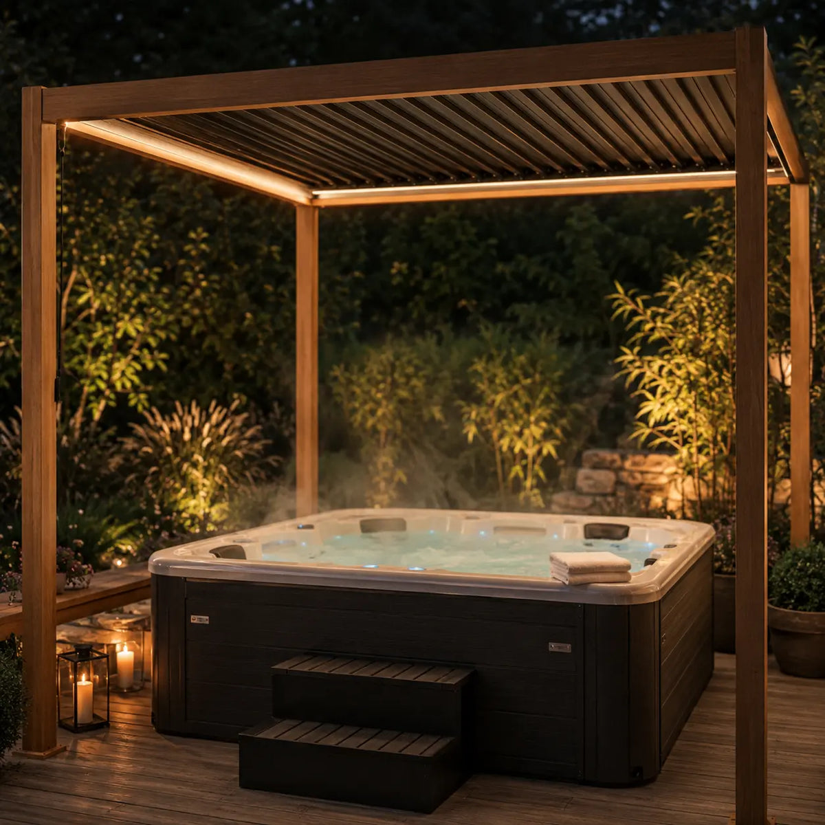 Jade - Pergola bioclimatique 3x3 effet bois