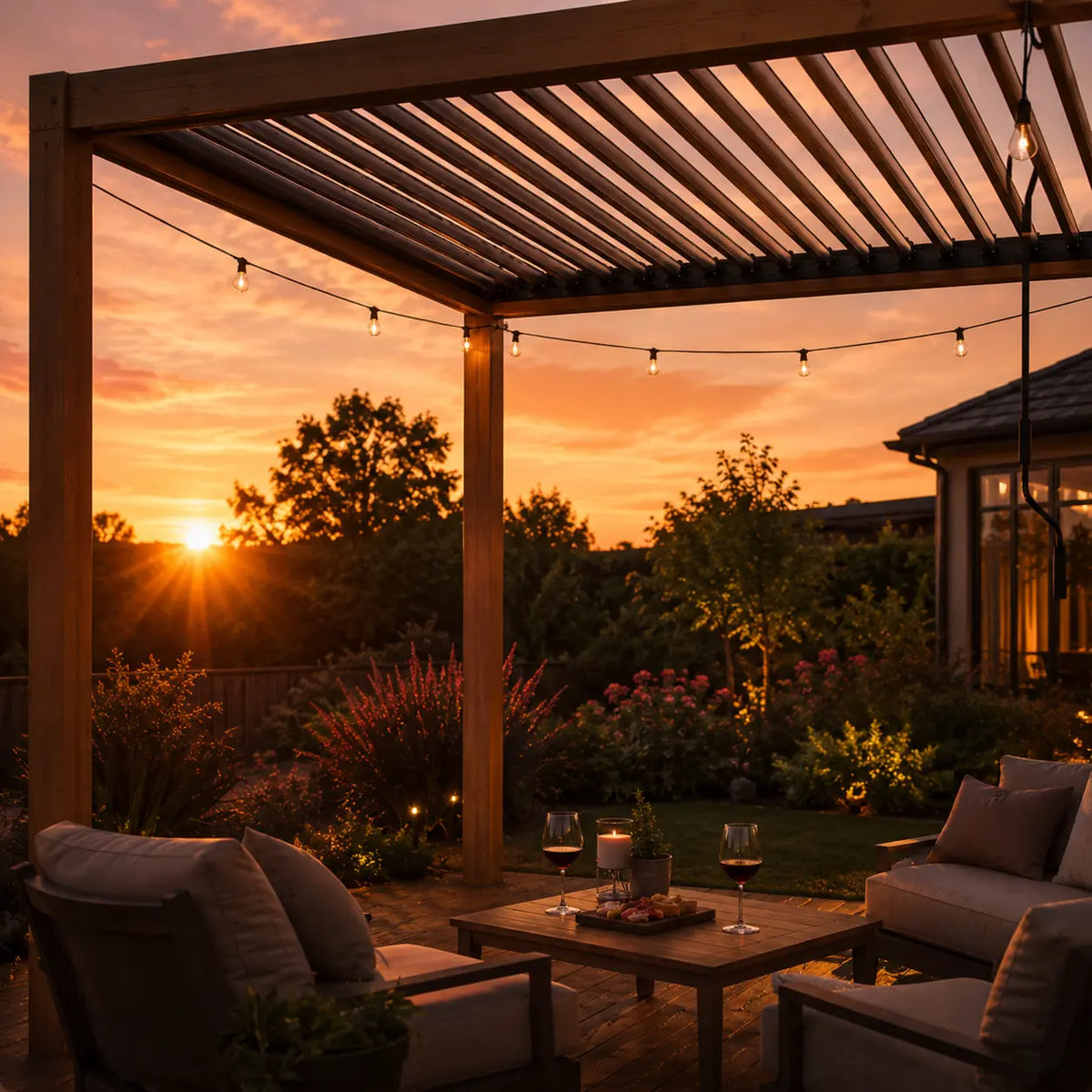 Jade - Pergola bioclimatique 3x3 effet bois