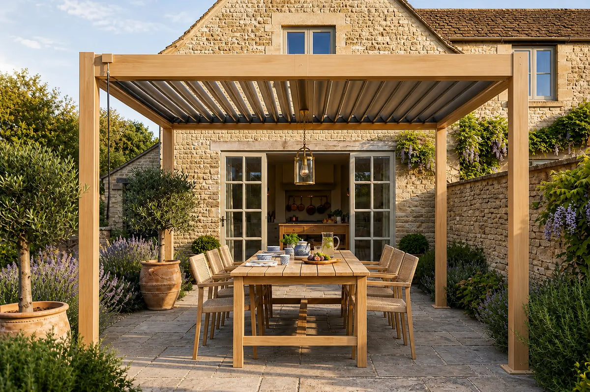 Jade - Pergola bioclimatique 3x3 effet bois